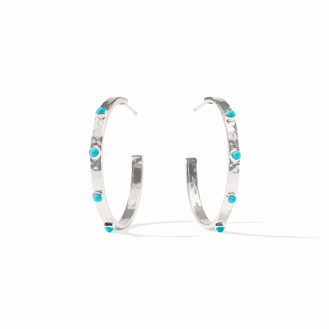 Julie Vos Silver Crescent Stone Hoop-Turquoise Blue-Medium