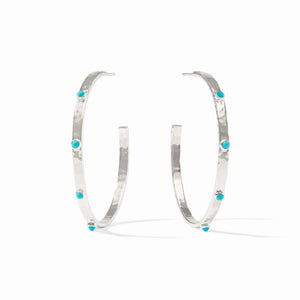 Julie Vos Silver Crescent Stone Hoop-Turquoise Blue-Large