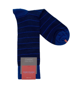 Marcoliani Mid Calf Dress Sock-Navy Micro Stripes