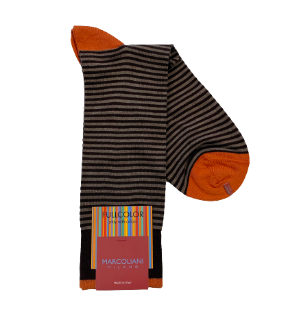 Marcoliani Mid-Calf Dress Socks-Cappuccino Palio Stripe
