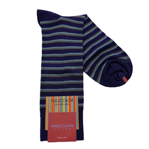 Marcoliani Mid Calf Dress Sock-Light Denim/Electric Double Stripe