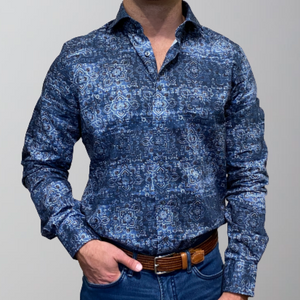 Emanuel Berg Dobby Sport Luxury Shirt-Navy Plaid Bandana