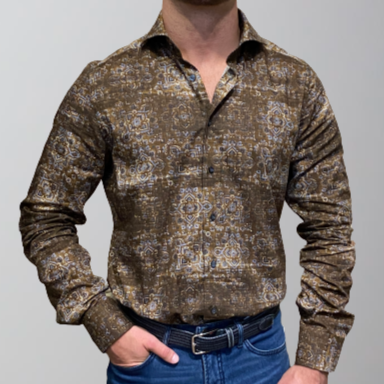 Emanuel Berg Dobby Sport Luxury Shirt-Brown Plaid Bandana