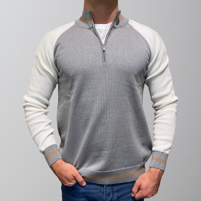 Luchiano Visconti Half Zip Sweater-Light Grey