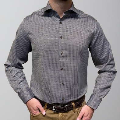 Stenstroms Sport Shirt-Fitted Body-Light Brown Vertical Dot