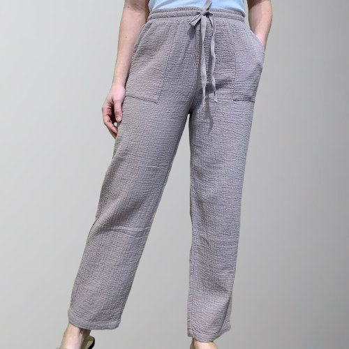 Bobi Straight Leg Tie Waist Pant-Mushroom