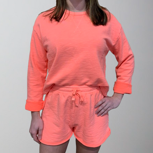 Bobi Sweatshirt and Short Cotton Set-Neon Coral