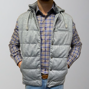 Johnnie-O Fairbanks Quilted Removable Hoodie Puffer Vest-Light Gray