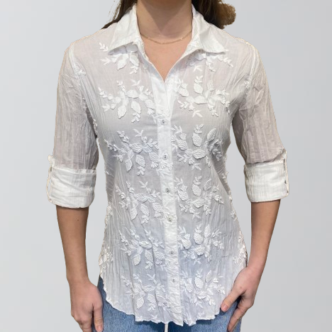 Cino Etienne Embroidered Button Down Shirt-White