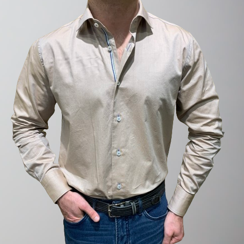 Stitch Note Long Sleeve Shirt-Tan Linen