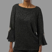 Load image into Gallery viewer, Joseph Ribkoff Fuzzy Metallic Knit Boxy Top- Black
