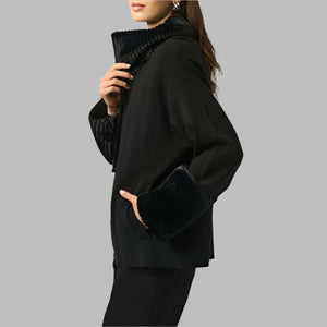 Joseph Ribkoff Sweater Knit Coat With Fur Trim-Black