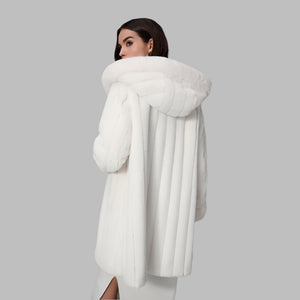 Joseph Ribkoff Faux Fur Reversible Hooded Coat-Vanilla
