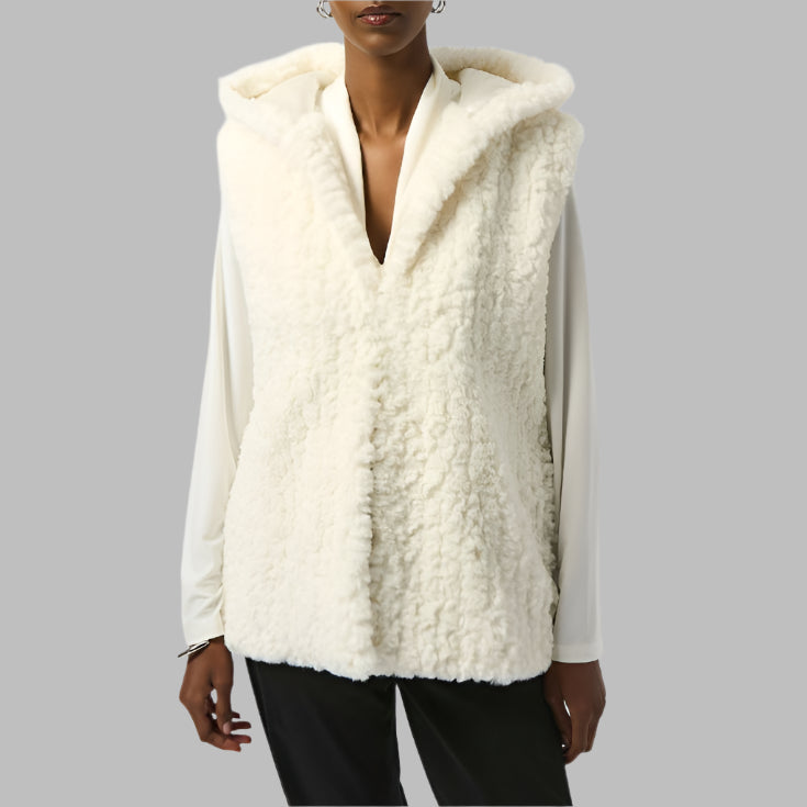 Joseph Ribkoff Faux Fur Textured Stripe Vest-Vanilla