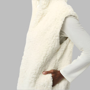 Joseph Ribkoff Faux Fur Textured Stripe Vest-Vanilla