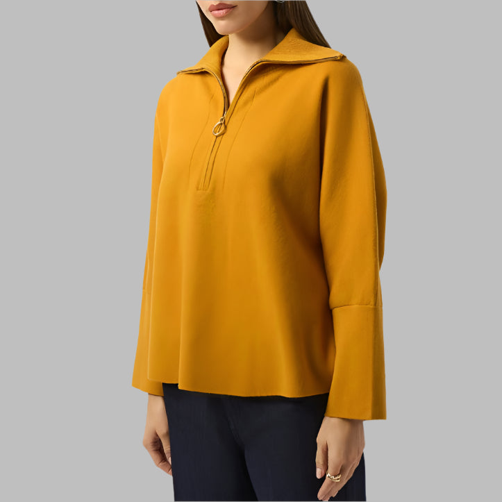 Joseph Ribkoff Sweater Knit Boxy Pullover With Zipped Collar-Medallion