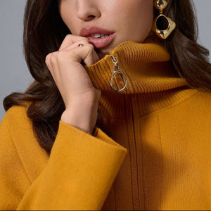 Joseph Ribkoff Sweater Knit Boxy Pullover With Zipped Collar-Medallion