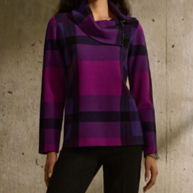 Joseph Ribkoff Plaid Jacquard Cowl Neck Sweater-Empress