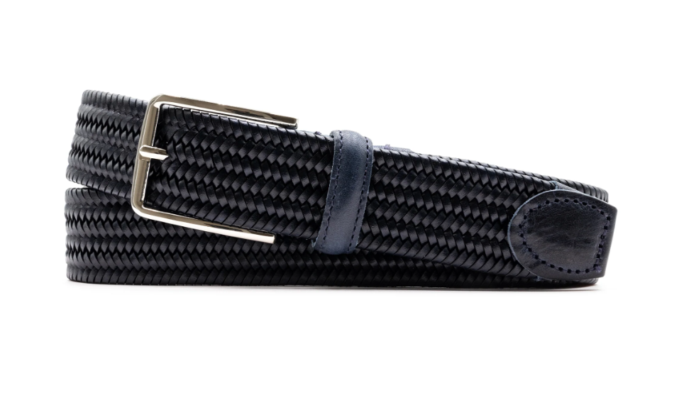 Martin Dingman Lexington Braided Italian Saddle Leather Stretch Belt-Midnight