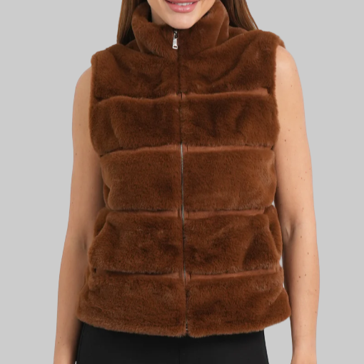 Love Token Vince Faux Fur Vest-Caramel