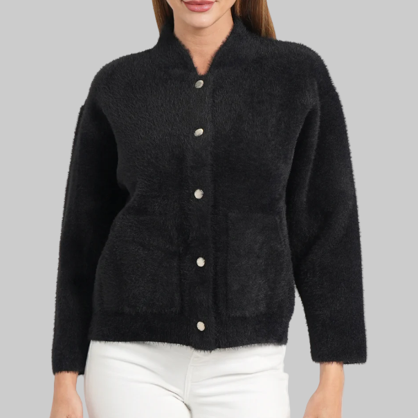 Love Token Knit Bomber- Black