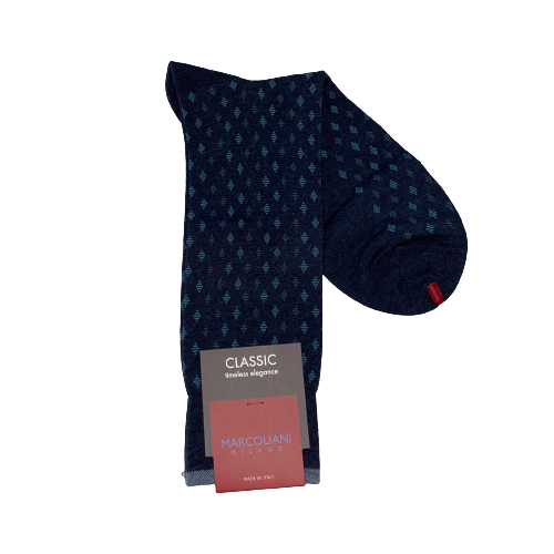 Marcoliani Mid Calf Dress Sock-Denim Blue Micro Argyle
