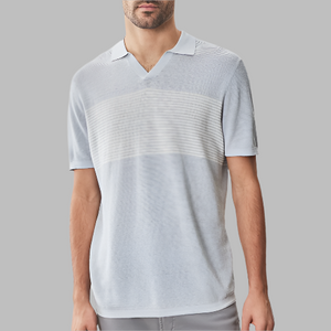 Robert Barakett Orion Stripe Johnny Collar Knit Polo-Lite Grey