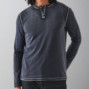 Patrick Assaraf Long Sleeve Pima Vintage Henley-Constellation