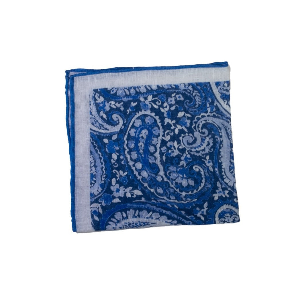 Geoff Nicholson Pocket Square-Royal Blue/White Paisley
