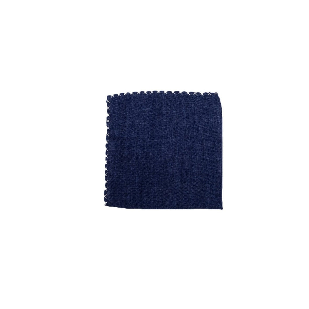 Geoff Nicholson Pocket Square-Navy/Beige Stitching