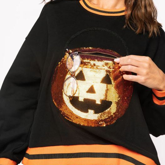 Queen of Sparkles Pumpkin Candy Bucket Sweatshirt- Black