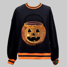 Load image into Gallery viewer, Queen of Sparkles Pumpkin Candy Bucket Sweatshirt- Black
