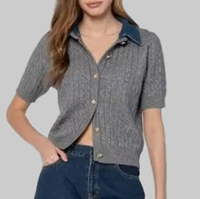 Load image into Gallery viewer, Velvet Heart Short Sleeve Cable Knit Cardigan-Heather Grey
