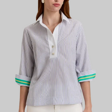 Load image into Gallery viewer, Hinson Wu Aileen 3/4 Sleeve Contrast Stripe-White/Green
