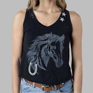 All Us Horse Mane Swing Tank-Black