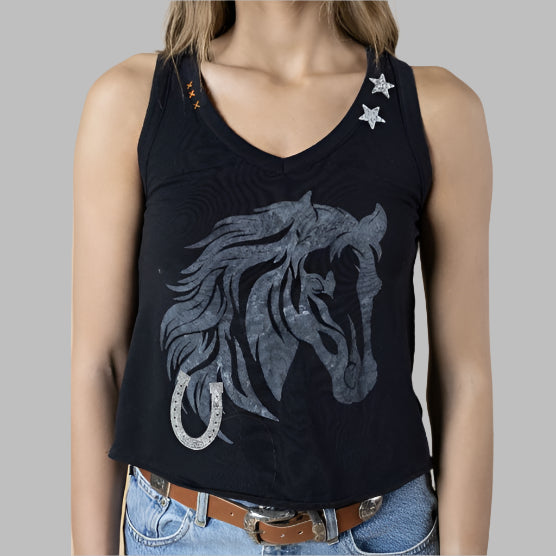 All Us Horse Mane Swing Tank-Black