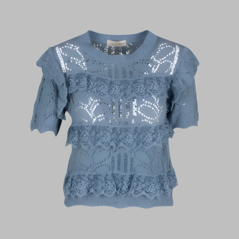 Astrid Crochet Knit Top-Powder Blue