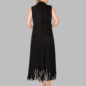 W.A.Y. Suede Fringe Duster-Black