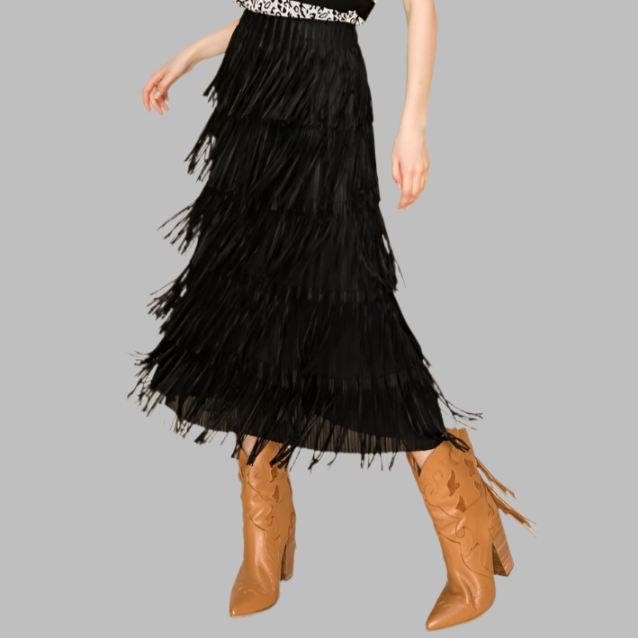 W.A.Y Poly Fringe Skirt-Black