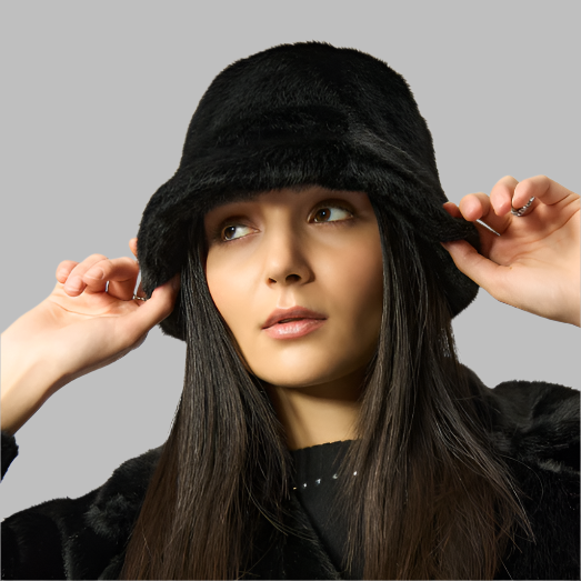 Joseph Ribkoff Faux Fur Bucket Hat-Black