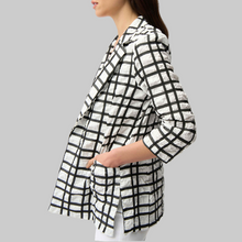 Load image into Gallery viewer, Joseph Ribkoff Jacquard Plaid Boxy Blazer- Off-White/Black
