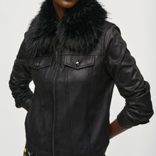 Load image into Gallery viewer, Joseph Ribkoff Removable Faux Fur Collar Suede Jacket-Black
