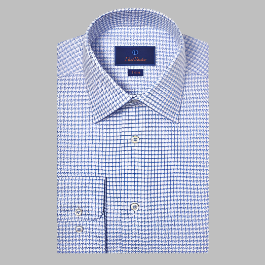 David Donahue Mini Check Dress Shirt-Trim Fit-Blue/Sky