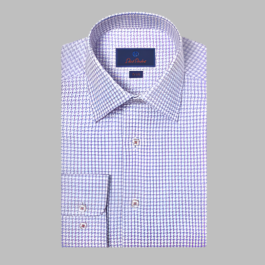 David Donahue Mini Check Dress Shirt-Trim Fit-Blue/Berry