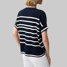 Load image into Gallery viewer, Joseph Ribkoff Stripe Print Short Sleeve Sweater-Midnight Blue/Vanilla
