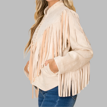 Load image into Gallery viewer, W.A.Y. Suede Fringe Open Front Jacket-Bone
