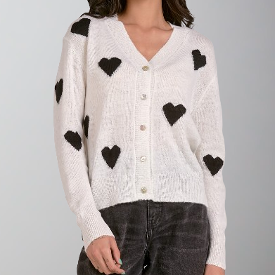 Elan Heart Cardigan-White/Black