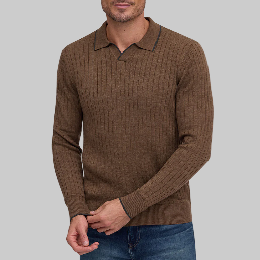 Raffi Drop Needle Johnny Collar Knit- Toffee