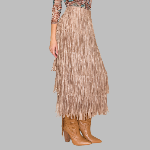 W.A.Y Poly Fringe Skirt-Brown