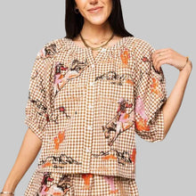 Load image into Gallery viewer, Queen of Sparkles Bucking Cowgirl Button Up-Brown Gingham
